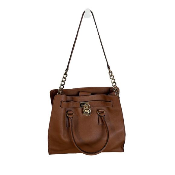 Michael Kors Hamilton Large Saffiano Leather Tote Bag Cognac Brown Tote Bag - Picture 1 of 10